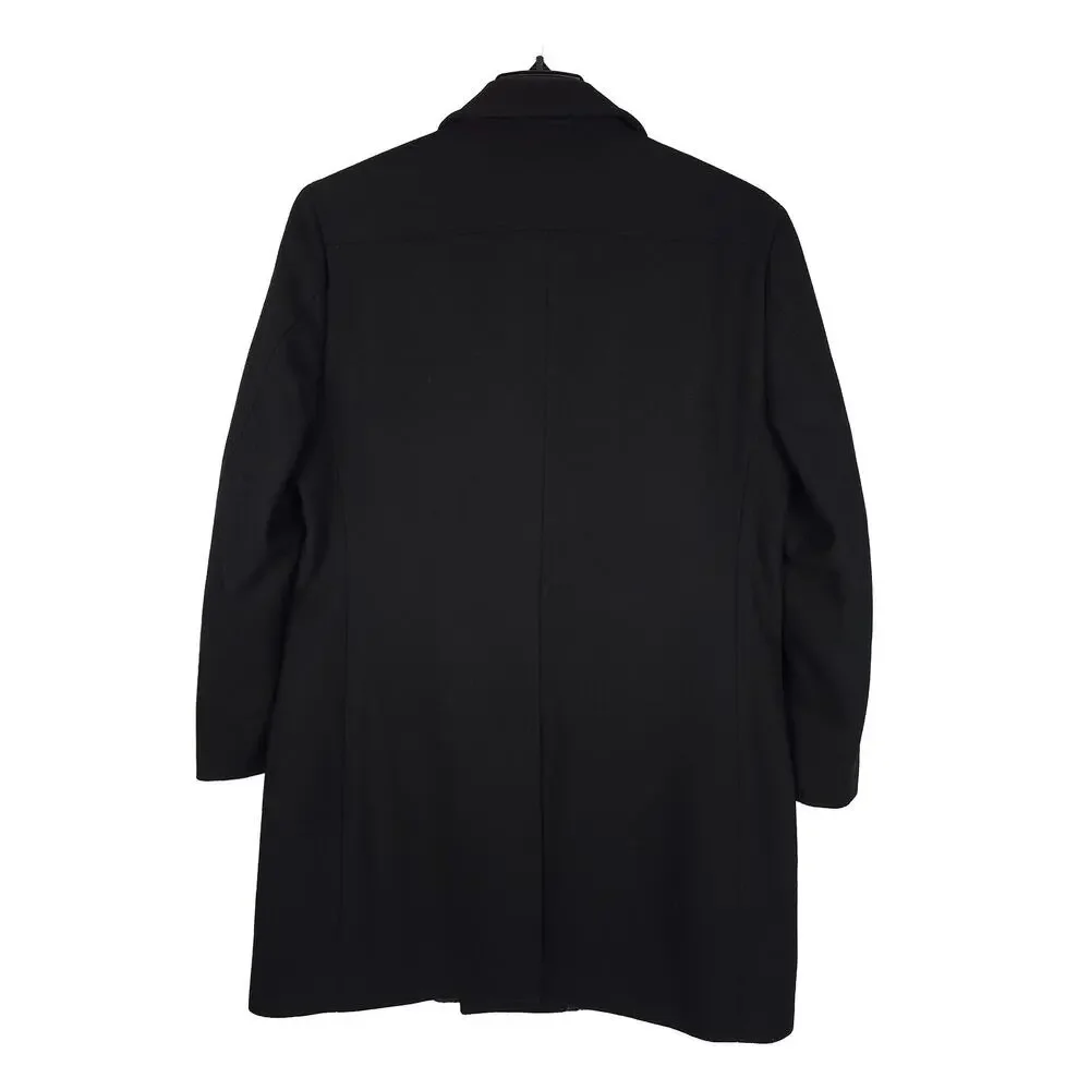 Nautica Mens Classic Fit Overcoat 42R Black Solid Wool Blend Double Breasted